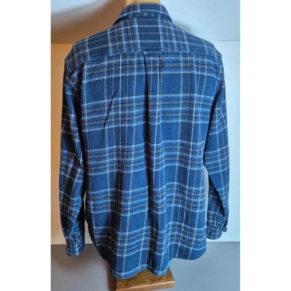 Orvis Mens Flannel Double Chest Pocket Shirt Jacket XL Blue White Brown